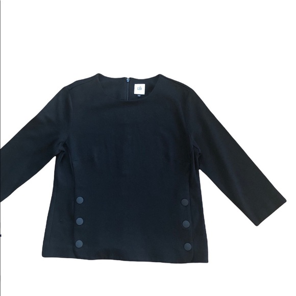 Cabi #3232 Black Utility Top Sz. S Side Buttons Scoop Neck Career Trendy - Picture 2 of 6